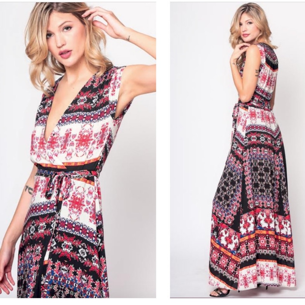 Yumi Kim Maxi Long Bohemian Floral Wrap Patio Pool Dress size M